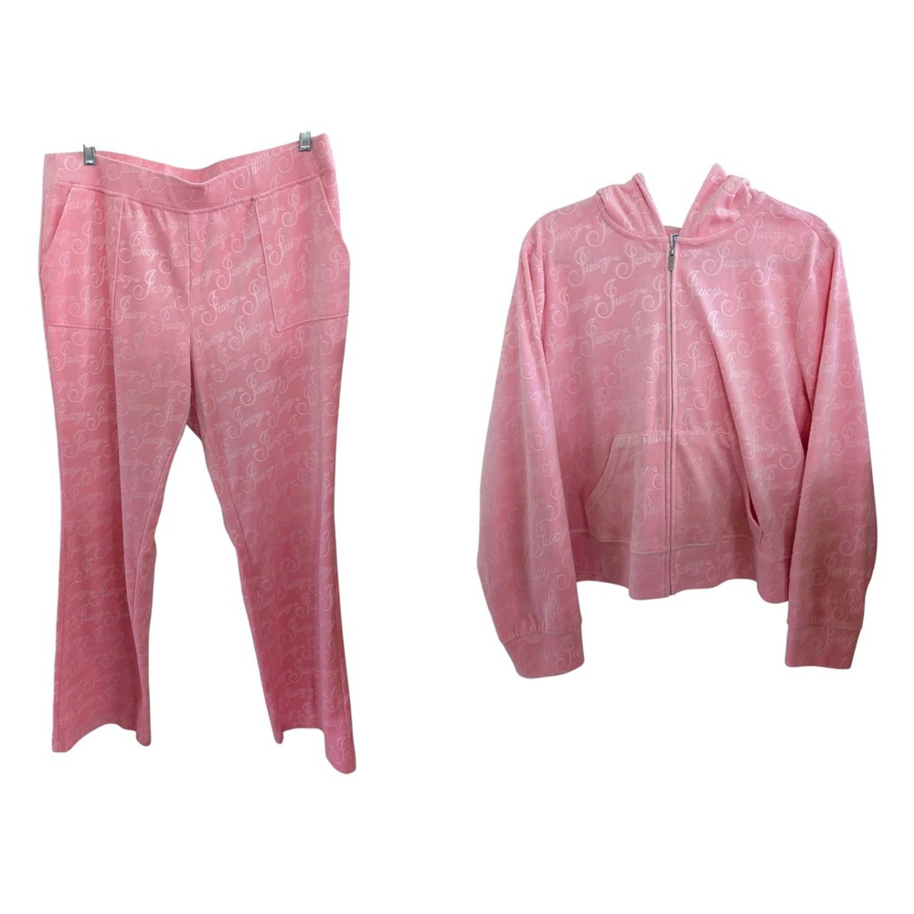 Juicy Couture Velour Spell out Tracksuit New & NWOT 1X & 2X In Flamingo